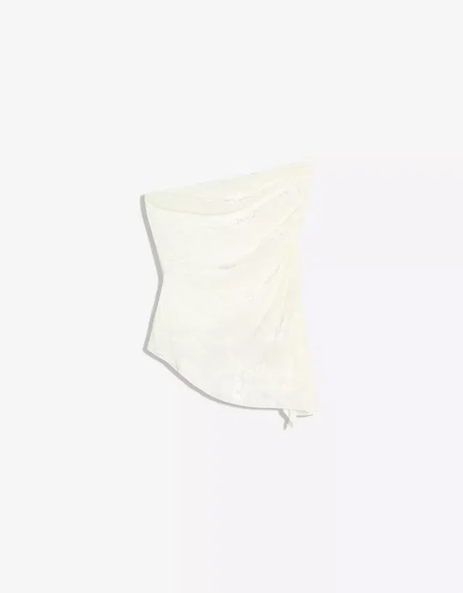 Asymmetrisches Bandeau-Top mit gerafftem Samtprint Asymmetrisches Bandeau-Top mit gerafftem Samtprint