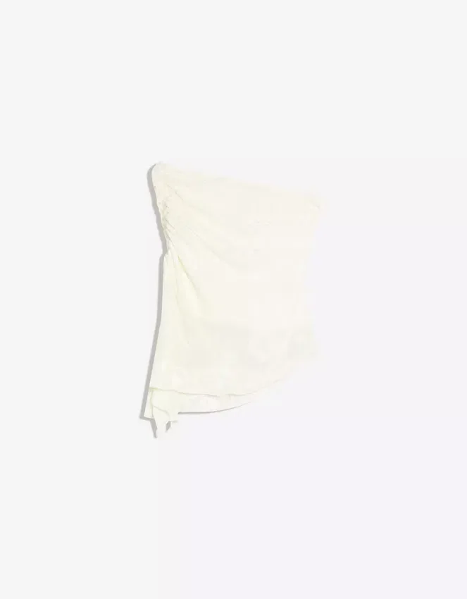 Asymmetrisches Bandeau-Top mit gerafftem Samtprint Asymmetrisches Bandeau-Top mit gerafftem Samtprint