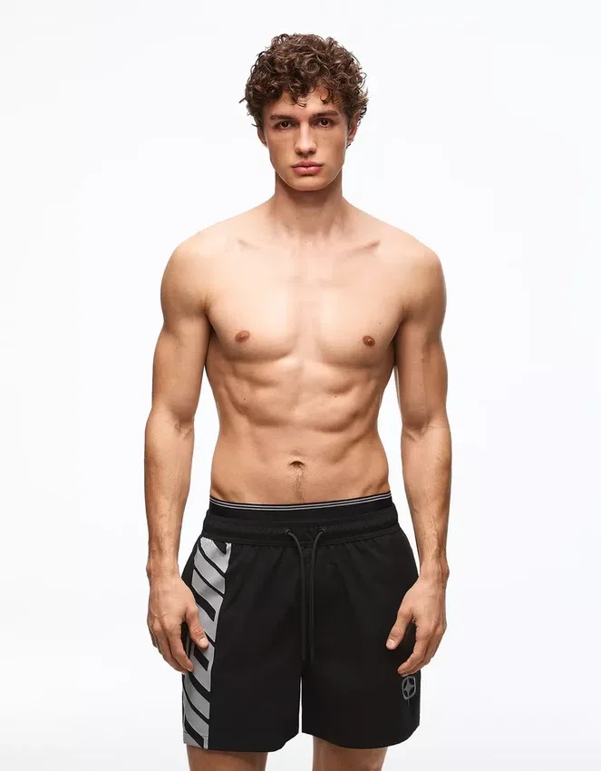 Bedruckte Badehose in Boxy-Fit-Passform mit doppeltem Bund – Accessoires – Herren Bedruckte Badehose in Boxy-Fit-Passform mit doppeltem Bund – Accessoires – Herren