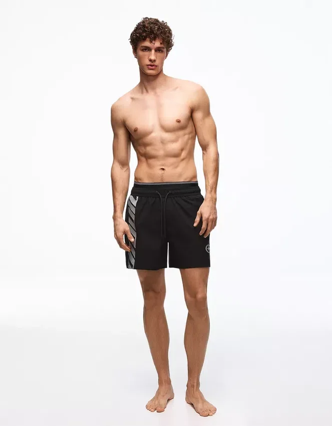 Bedruckte Badehose in Boxy-Fit-Passform mit doppeltem Bund – Accessoires – Herren Bedruckte Badehose in Boxy-Fit-Passform mit doppeltem Bund – Accessoires – Herren