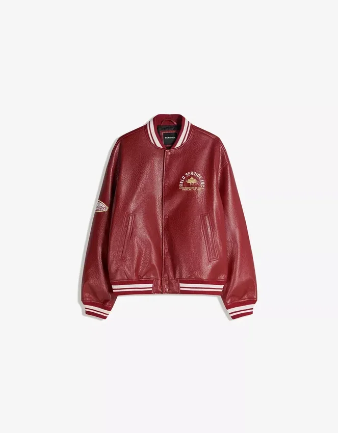 Bedruckte Faux Leather Bomberjacke Bedruckte Faux Leather Bomberjacke