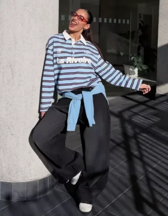 Bedrucktes Langarm-T-Shirt mit Poloshirt-Kragen – #Bershkastyle – Damen