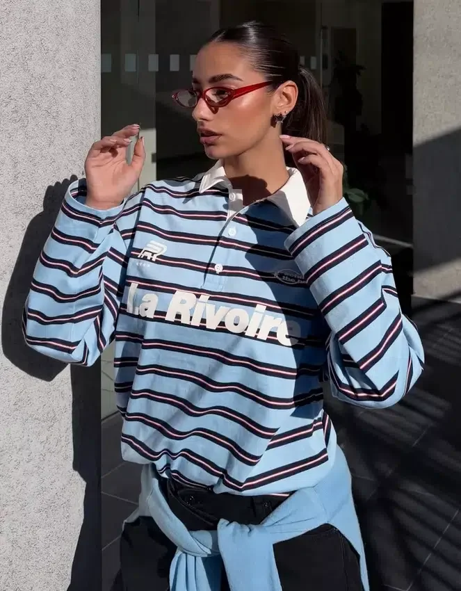 Bedrucktes Langarm-T-Shirt mit Poloshirt-Kragen – #Bershkastyle – Damen Bedrucktes Langarm-T-Shirt mit Poloshirt-Kragen – #Bershkastyle – Damen