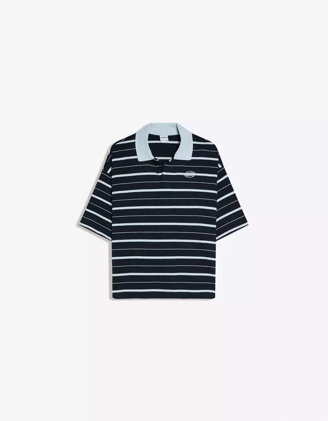 Besticktes gestreiftes Kurzarm-Poloshirt Besticktes gestreiftes Kurzarm-Poloshirt