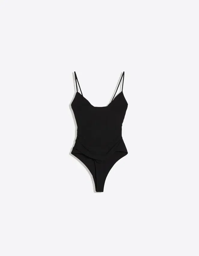 Bodysuit mit Trägern und Drapierung Bodysuit mit Trägern und Drapierung
