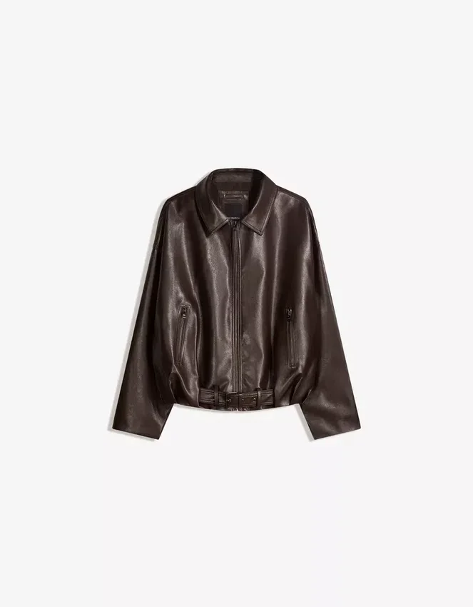 Bomberjacke aus Faux Leather mit Gürtel – #Bershkastyle – Damen Bomberjacke aus Faux Leather mit Gürtel – #Bershkastyle – Damen