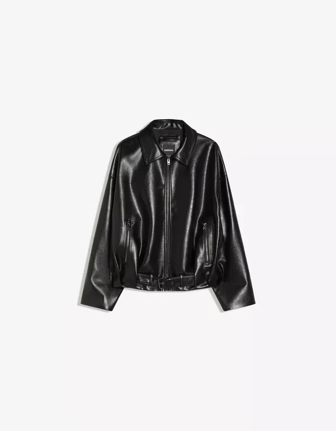Bomberjacke aus Faux Leather mit Gürtel – Jacken und Trenchcoats – Damen Bomberjacke aus Faux Leather mit Gürtel – Jacken und Trenchcoats – Damen