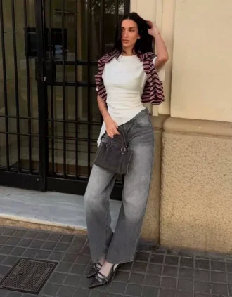 Boyfriend-Jeans aus Cord mit niedriger Leibhöhe