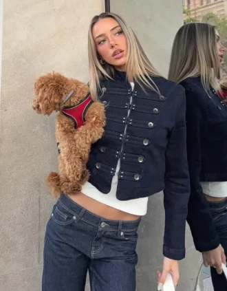 Denim-Jacke mit Knöpfen vorne – #Bershkastyle – Damen