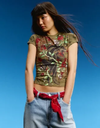 Ed Hardy X Bershka Kurzarm-T-Shirt mit Print
