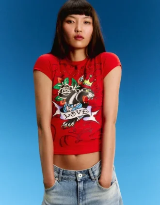 Ed Hardy X Bershka Kurzarm-T-Shirt mit Print