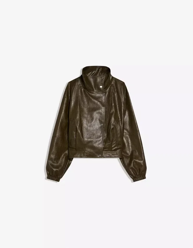 Faux Leather-Jacke mit Revers – Jacken und Trenchcoats Faux Leather-Jacke mit Revers – Jacken und Trenchcoats