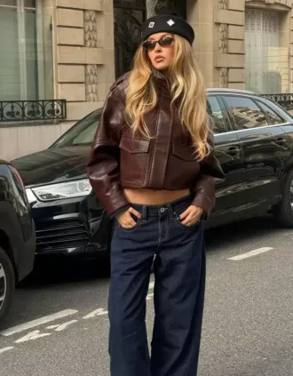 Faux Leather-Jacke mit Stehkragen