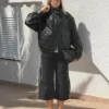 Faux Leather-Jacke mit Stehkragen