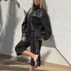 Faux Leather-Jacke mit Stehkragen