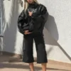 Faux Leather-Jacke mit Stehkragen