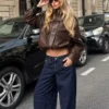 Faux Leather-Jacke mit Stehkragen