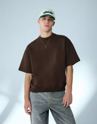 Geripptes Plüsch-T-Shirt mit kurzen Shorts – T-Shirts und Poloshirts
