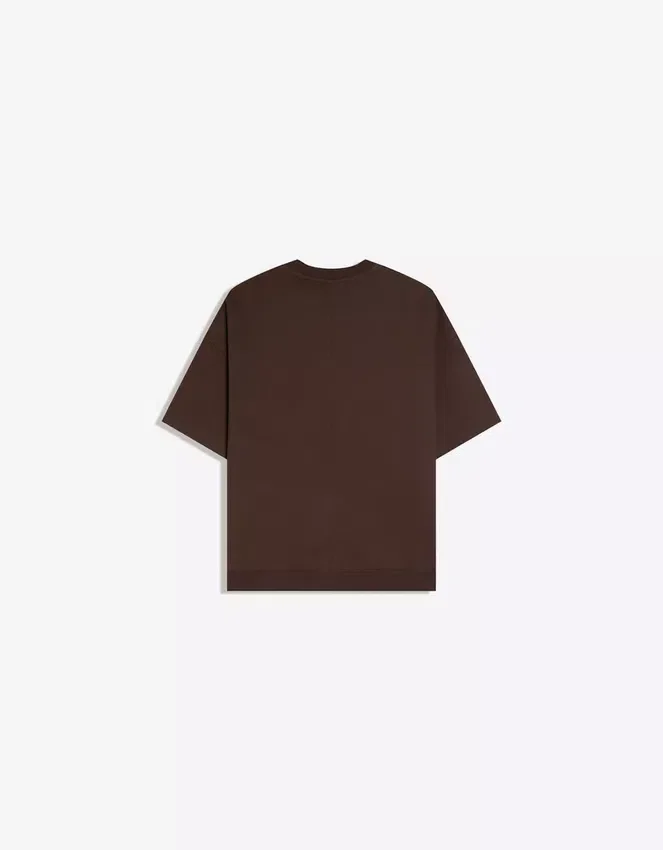Geripptes Plüsch-T-Shirt mit kurzen Ärmeln Geripptes Plüsch-T-Shirt mit kurzen Ärmeln
