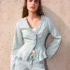 Gestreifte Peplum-Denim-Jacke – Jacken und Trenchcoats Gestreifte Peplum-Denim-Jacke – Jacken und Trenchcoats