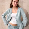 Gestreifte Peplum-Denim-Jacke – Jacken und Trenchcoats Gestreifte Peplum-Denim-Jacke – Jacken und Trenchcoats