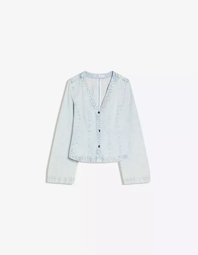Gestreifte Peplum-Denim-Jacke – Jacken und Trenchcoats Gestreifte Peplum-Denim-Jacke – Jacken und Trenchcoats