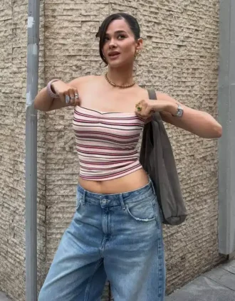Gestreiftes Bandeau-Top mit Metallic-Faden