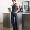 High-Waist-Jeans mit Straight-Bein-Design und Polka-Dots