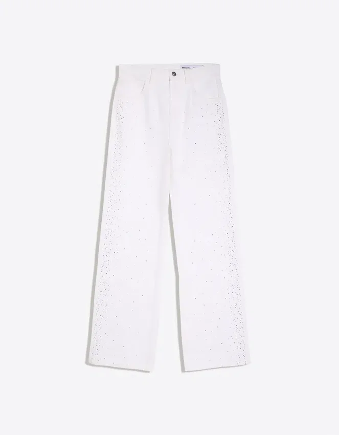 Hoch taillierte, schimmernde Straight-Leg-Jeans Hoch taillierte, schimmernde Straight-Leg-Jeans