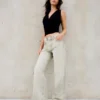 Jeans mit hoher Taille, Straight-Schnitt und Wide Leg – Hose
