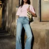 Jeans mit hoher Taille, Straight-Schnitt und Wide Leg – Hose