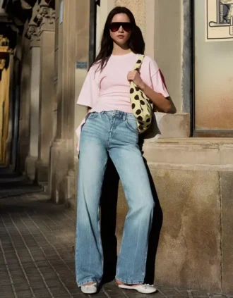 Jeans mit hoher Taille, Straight-Schnitt und Wide Leg – Hose