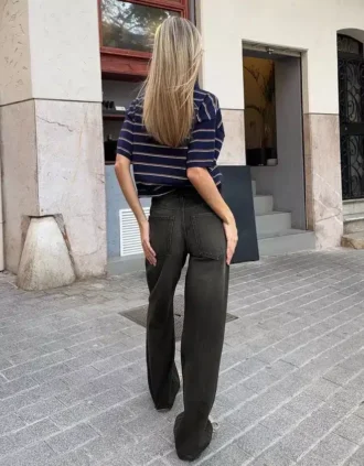 Jeans mit hoher Taille, Straight-Schnitt und Wide Leg – Hose