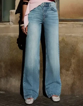 Jeans mit hoher Taille, Straight-Schnitt und Wide Leg – Hose