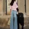 Jeans mit hoher Taille, Straight-Schnitt und Wide Leg – Hose