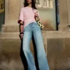 Jeans mit hoher Taille, Straight-Schnitt und Wide Leg – Hose