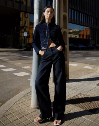 Jeans mit hoher Taille, Straight-Schnitt und Wide Leg – Hosen – Damen