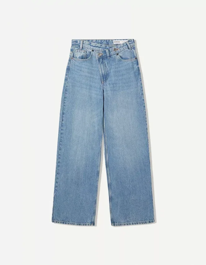Jeans mit hoher Taille, Wide Leg und gekreuztem Bund – Hose Jeans mit hoher Taille, Wide Leg und gekreuztem Bund – Hose