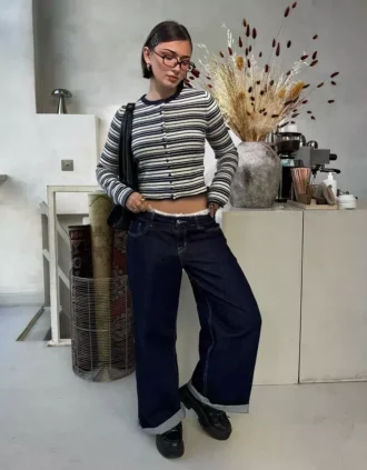 Jeans mit niedriger Leibhöhe und Wide Leg-Bein
