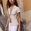 Kurzarm-Shirt mit Reißverschluss – Damen