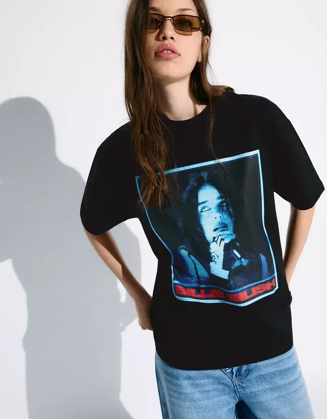 Kurzarm-T-Shirt mit Billie-Eilish-Print Kurzarm-T-Shirt mit Billie-Eilish-Print