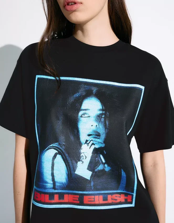Kurzarm-T-Shirt mit Billie-Eilish-Print Kurzarm-T-Shirt mit Billie-Eilish-Print
