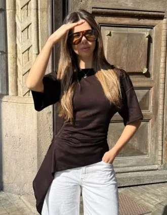 Kurzarm-T-Shirt mit Raffung – #Bershkastyle – Damen