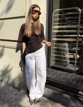Kurzarm-T-Shirt mit Raffung – #Bershkastyle – Damen