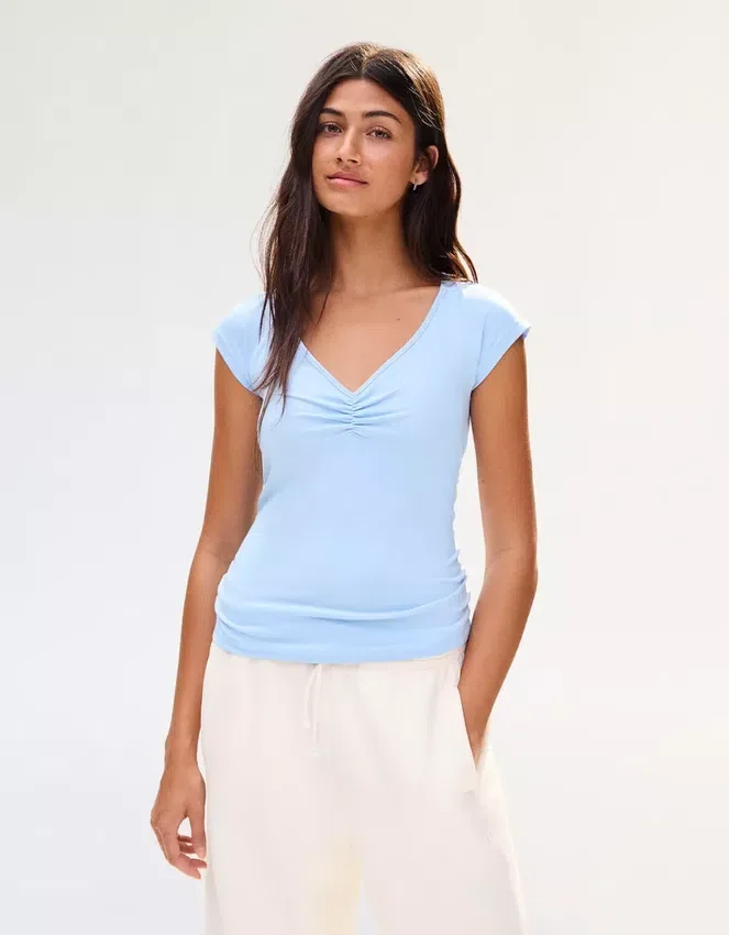 Kurzarm-T-Shirt mit Raffung – Damen Kurzarm-T-Shirt mit Raffung – Damen