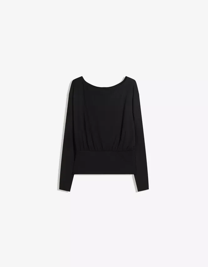 Langarm-T-Shirt mit U-Boot-Ausschnitt und Kummerbund Langarm-T-Shirt mit U-Boot-Ausschnitt und Kummerbund