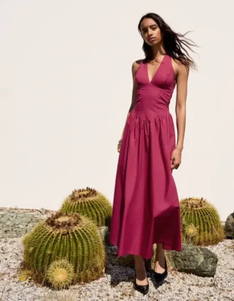 Langes Popeline-Halterkleid Langes Popeline-Halterkleid