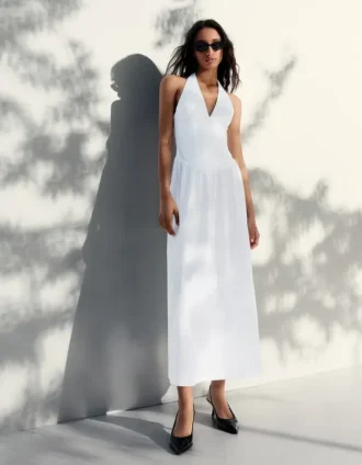 Langes Popeline-Halterkleid