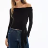 Langärmliges, asymmetrisches T-Shirt mit Bindeband