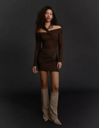 Langärmliges Tüll-Minikleid mit Knoten – Kleider und Overalls